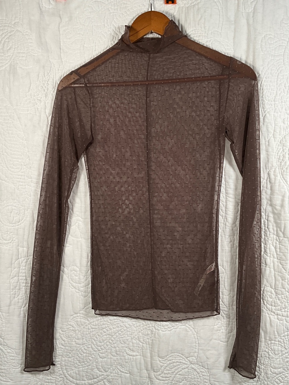 Free People Brown Sheer Dot Mesh Long-Sleeve Top